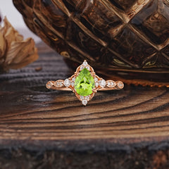 Antique Pear-Cut Natural Peridot Engagement Ring
