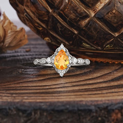 Antique Pear-Cut Natural Citrine Engagement Ring