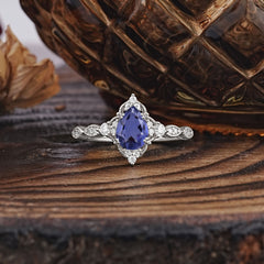 Antique Pear-Cut Natural Tanzanite Engagement Ring
