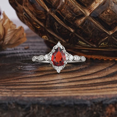 Antique Pear-Cut Natural Garnet Engagement Ring