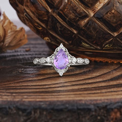 Antique Pear-Cut Natural Amethyst Engagement Ring