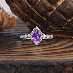 Antique Pear-Cut Natural Amethyst Engagement Ring