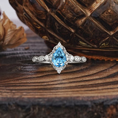 Antique Pear-Cut Aquamarine Engagement Ring