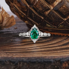 Antique Pear-Cut Emerald Engagement Ring