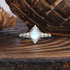 Antique Pear-Cut Natural Moonstone Engagement Ring