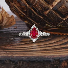 Antique Pear-Cut Ruby Engagement Ring