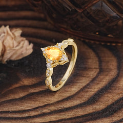 Antique Pear-Cut Natural Citrine Engagement Ring