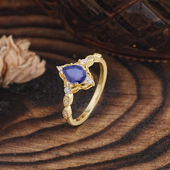 Antique Pear-Cut Natural Tanzanite Engagement Ring