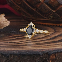 Antique Pear-Cut Natural Black Onyx Engagement Ring