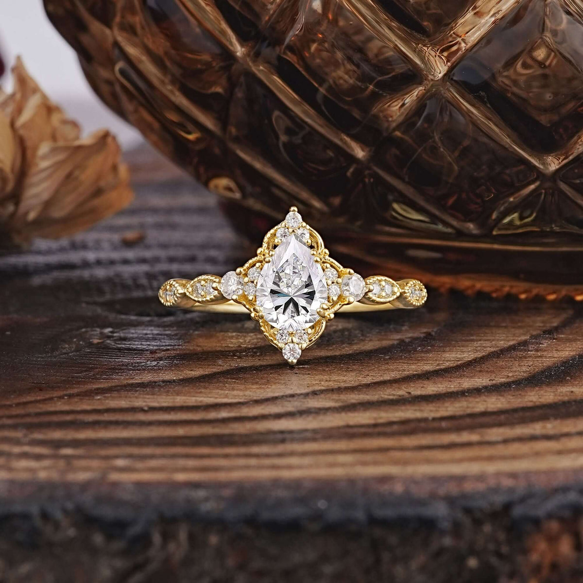 Antique Pear-Cut Lab Diamond Engagement Ring - Romalar Jewelry