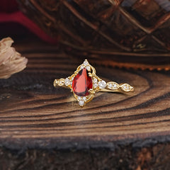 Antique Pear-Cut Natural Garnet Engagement Ring