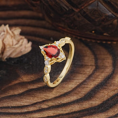 Antique Pear-Cut Natural Garnet Engagement Ring