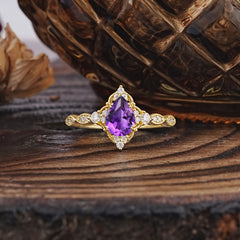 Antique Pear-Cut Natural Amethyst Engagement Ring