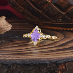 Antique Pear-Cut Natural Amethyst Engagement Ring
