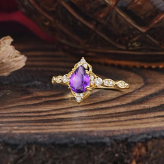 Antique Pear-Cut Natural Amethyst Engagement Ring