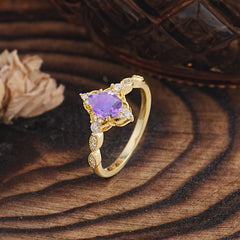 Antique Pear-Cut Natural Amethyst Engagement Ring