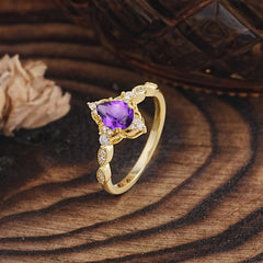 Antique Pear-Cut Natural Amethyst Engagement Ring