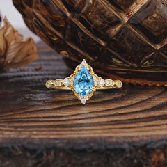 Antique Pear-Cut Aquamarine Engagement Ring