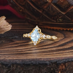 Antique Pear-Cut Aquamarine Engagement Ring