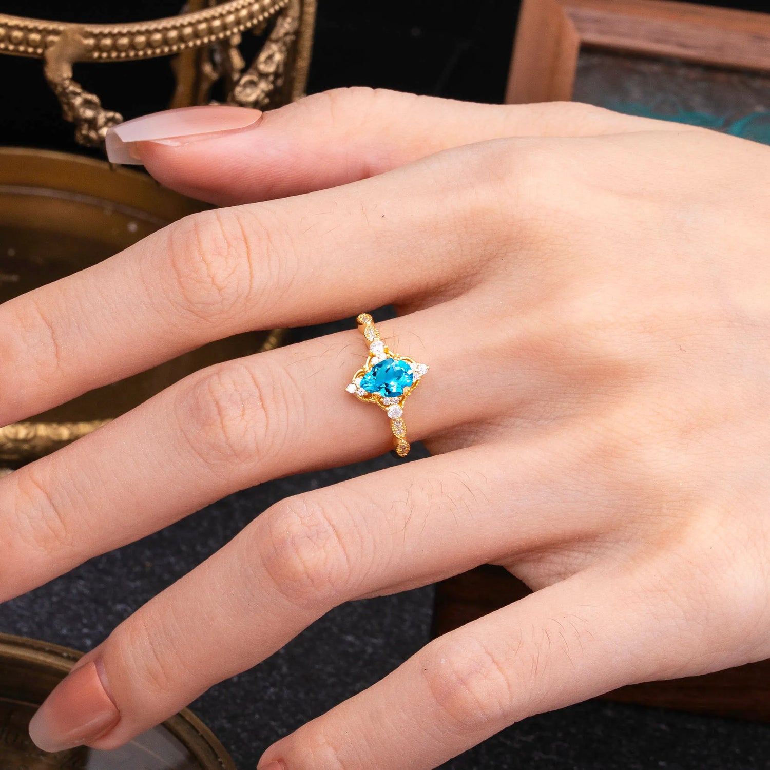 Antique Pear-Cut Aquamarine Engagement Ring