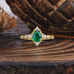 Antique Pear-Cut Emerald Engagement Ring