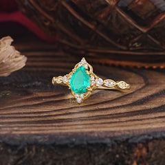 Antique Pear-Cut Emerald Engagement Ring