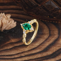 Antique Pear-Cut Emerald Engagement Ring