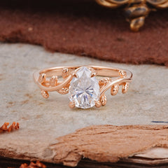 Organic Vine-Entwined 4-Prong Pear-Cut Moissanite Engagement Ring
