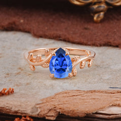 Organic Vine-Entwined 4-Prong Pear-Cut Sapphire Engagement Ring