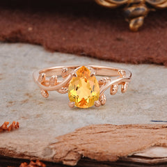 Organic Vine-Entwined 4-Prong Pear-Cut Citrine Engagement Ring
