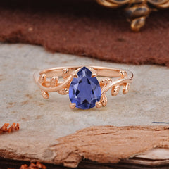 Organic Vine-Entwined 4-Prong Pear-Cut Tanzanite Engagement Ring