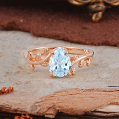 Organic Vine-Entwined 4-Prong Pear-Cut Aquamarine Engagement Ring