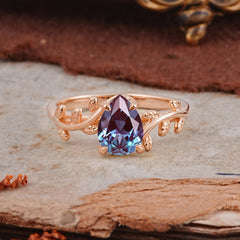 Organic Vine-Entwined 4-Prong Pear-Cut Alexandrite Engagement Ring