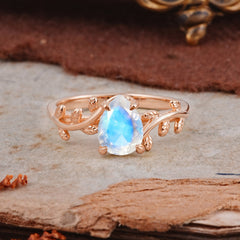 Organic Vine-Entwined 4-Prong Pear-Cut Moonstone Engagement Ring