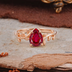Organic Vine-Entwined 4-Prong Pear-Cut Ruby Engagement Ring
