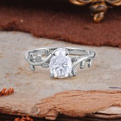 Organic Vine-Entwined 4-Prong Pear-Cut Moissanite Engagement Ring