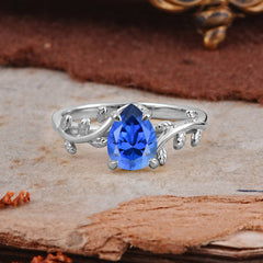 Organic Vine-Entwined 4-Prong Pear-Cut Sapphire Engagement Ring