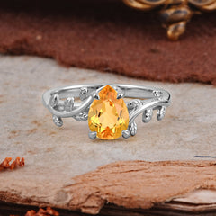 Organic Vine-Entwined 4-Prong Pear-Cut Citrine Engagement Ring