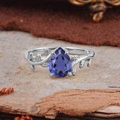 Organic Vine-Entwined 4-Prong Pear-Cut Tanzanite Engagement Ring