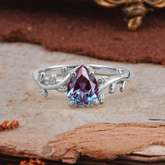 Organic Vine-Entwined 4-Prong Pear-Cut Alexandrite Engagement Ring