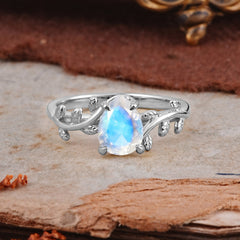 Organic Vine-Entwined 4-Prong Pear-Cut Moonstone Engagement Ring