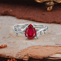 Organic Vine-Entwined 4-Prong Pear-Cut Ruby Engagement Ring