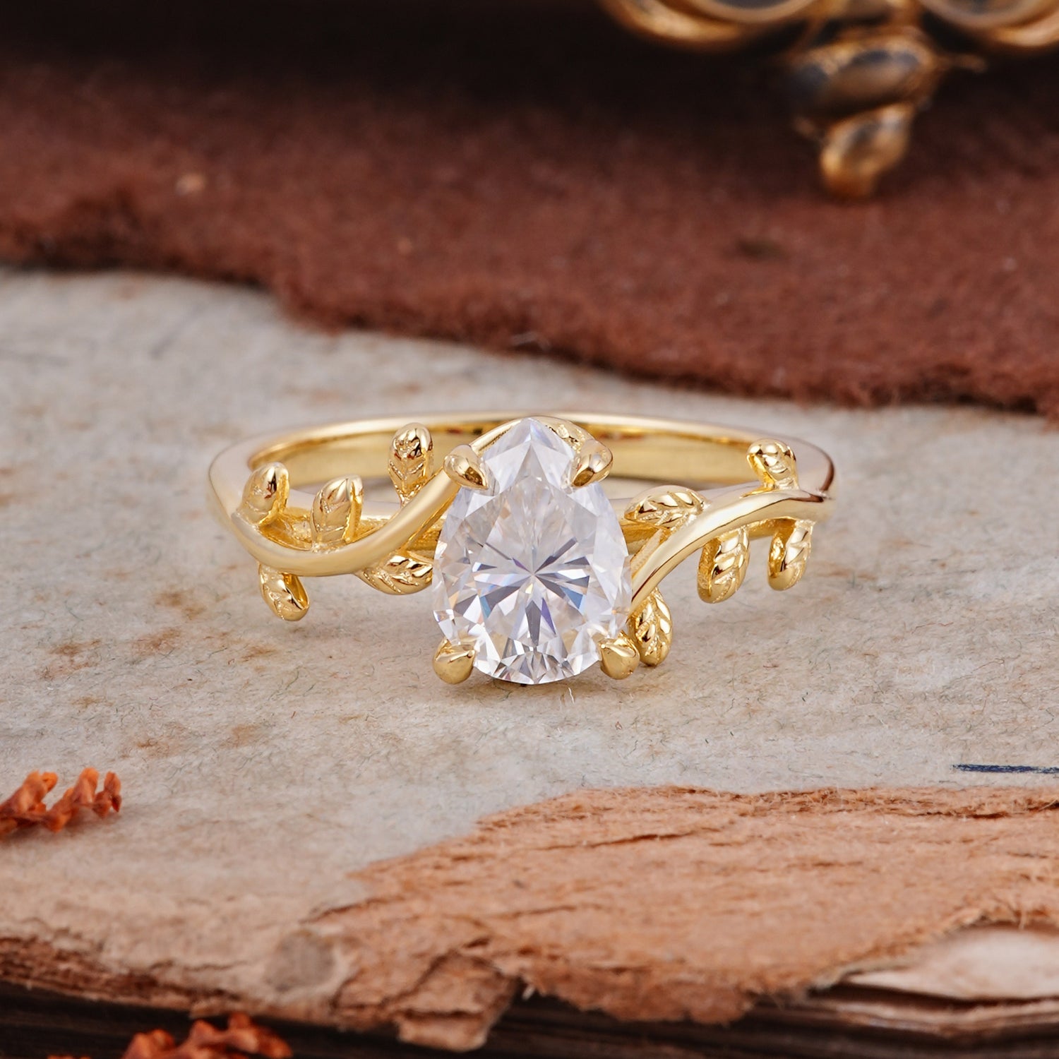 Organic Vine-Entwined 4-Prong Pear-Cut Moissanite Engagement Ring