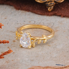 Organic Vine-Entwined 4-Prong Pear-Cut Moissanite Engagement Ring