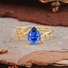 Organic Vine-Entwined 4-Prong Pear-Cut Sapphire Engagement Ring