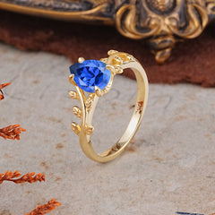 Organic Vine-Entwined 4-Prong Pear-Cut Sapphire Engagement Ring