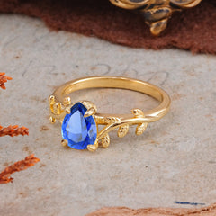 Organic Vine-Entwined 4-Prong Pear-Cut Sapphire Engagement Ring