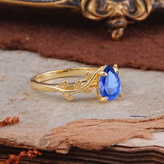 Organic Vine-Entwined 4-Prong Pear-Cut Sapphire Engagement Ring