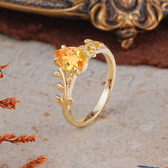 Organic Vine-Entwined 4-Prong Pear-Cut Citrine Engagement Ring