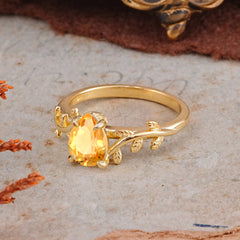 Organic Vine-Entwined 4-Prong Pear-Cut Citrine Engagement Ring